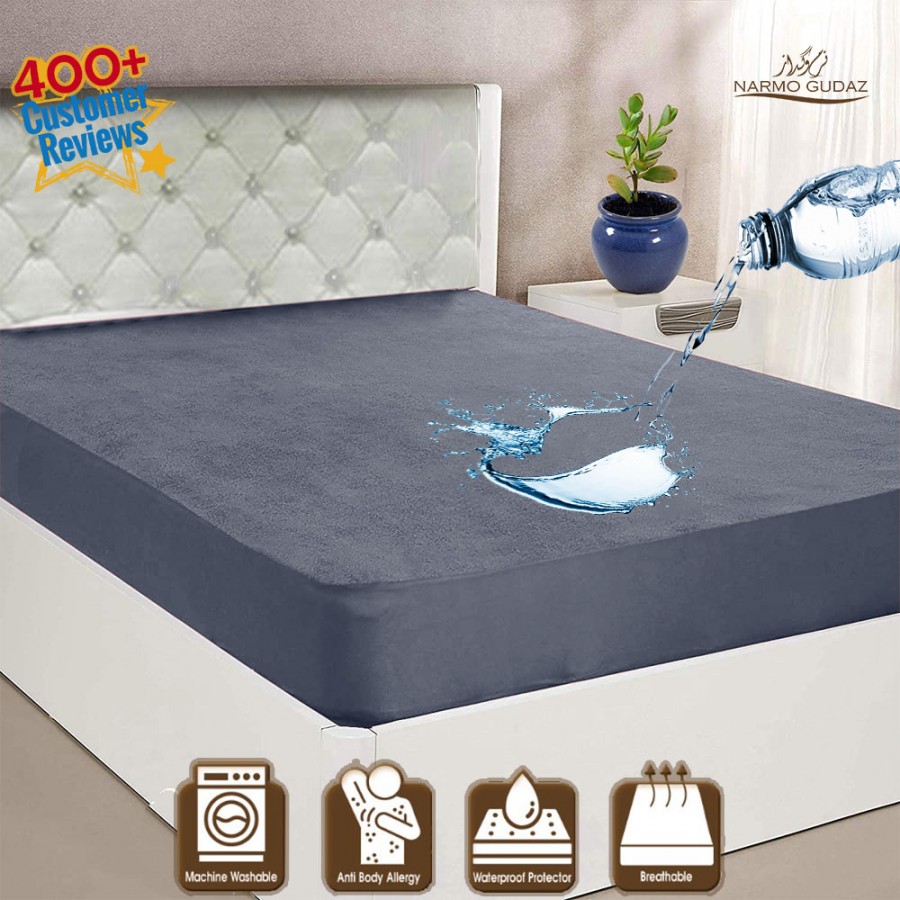 Waterproof Mattress Cover King Sized Mattress Protector Anti Slip Double Bed Fitted Bed Sheet | Narmo Gudaz | Grey